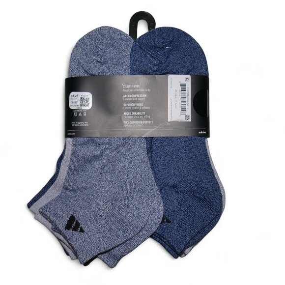 6 Pair Adidas Men's Low Cut Socks with Arch Compression Indigo Blue/Grey/Collegi - Picture 8 of 12